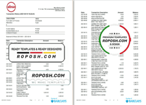 South Africa ABSA bank statement easy to fill template in Excel and PDF format (9 pages)
