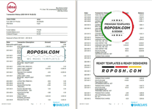 South Africa ABSA bank statement easy to fill template in Word and PDF format (9 pages)