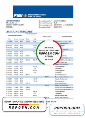 Israel First International Bank of Israel bank statement easy to fill template in Excel and PDF format