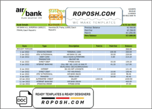 Czechia Air bank statement template in Word and PDF format