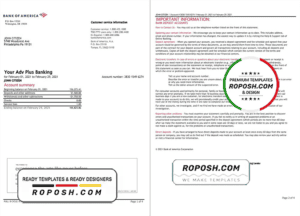 USA Bank of America bank statement template in Excel and PDF format (4 pages), version 3