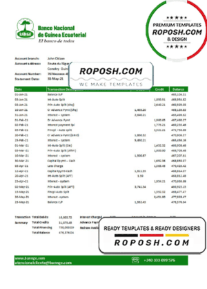 Equatorial Guinea The National Bank of Equatorial Guinea bank statement template in Word and PDF format