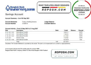 Thailand Bangkok bank statement easy to fill template in Excel and PDF format