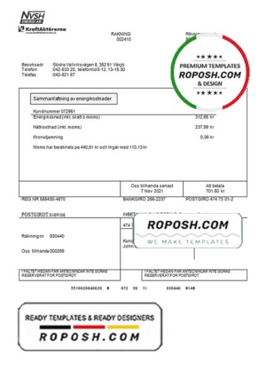 Sweden NVSH Energi utility bill template in Word and PDF format