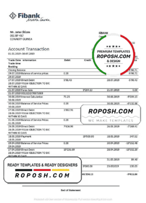 Guinea Fibank proof of address bank statement template in Word and PDF format