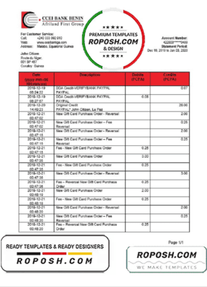Equatorial Guinea CCEI Bank proof of address statement template in Word and PDF format