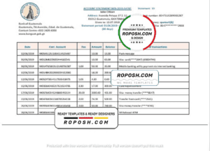 Guatemala Banco de Guatemala bank statement template, Word and PDF format (.doc and .pdf)