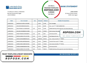 Egypt Blom Bank of Egypt proof of address statement template in Word and PDF format (.doc and .pdf)