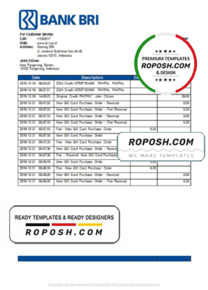 Indonesia Bank Rakyat Indonesia (BRI) easy to fill bank statement in Word and PDF (.doc and .pdf) format