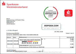 Germany Sparkasse Westmunsterland proof of address bank statement template in Word and PDF format