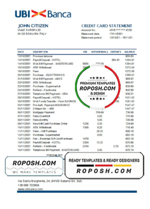 Italy UBI BANCA bank statement easy to fill template in Excel and PDF format