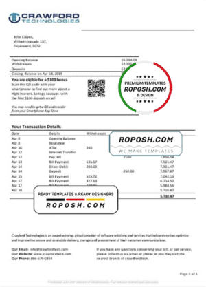 Netherlands (Holland) Crawford Technologies bank statement template in Word and PDF format