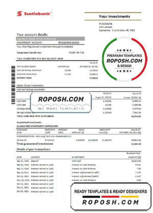 Chile Scotiabank bank statement easy to fill template in Excel and PDF format