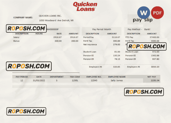 USA Procter & Gamble consumer products company pay stub Word and PDF template