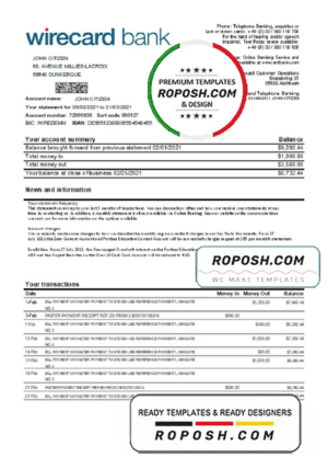 Germany Aschheim Wirecard bank statement easy to fill template in Excel and PDF format