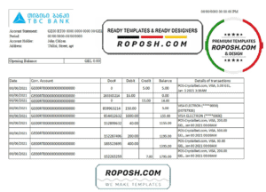 Georgia TBC Bank statement easy to fill template in Excel and PDF format