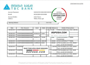 Georgia TBC bank proof of address statement template in Word and PDF format, fully editable