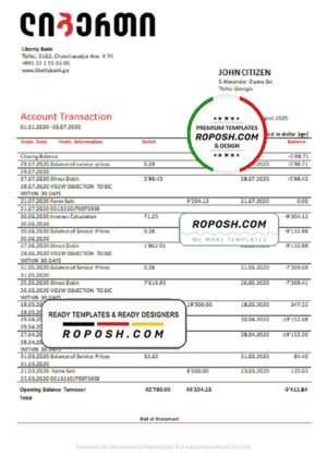 Georgia Liberty Bank proof of address statement template in Word and PDF format, fully editable