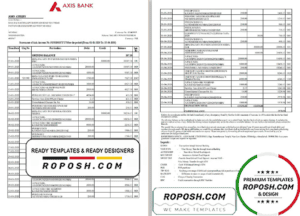 India Axis Bank statement template in .xls and .pdf file format (2 pages)