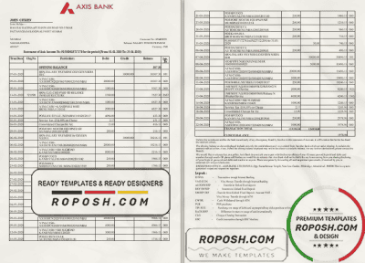 India Axis Bank statement template in .xls and .pdf file format (2 ...