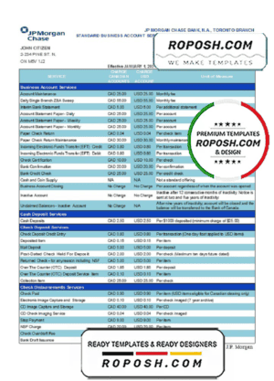 Canada JP Morgan Chase proof of address bank statement template in Word and PDF format