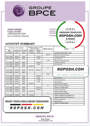 France Groupe BPCE bank statement template in Word and PDF format