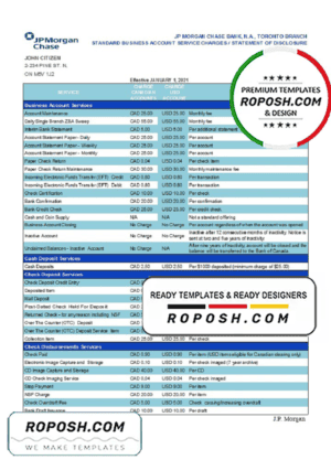 Canada JP Morgan Chase proof of address bank statement template in Excel and PDF format (AutoSum)