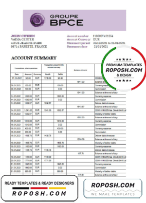 France Groupe BPCE bank statement easy to fill template in Excel and PDF format