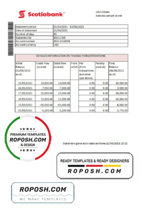 Hong Kong Scotiabank proof of address statement template in Word and PDF format (.doc and .pdf)