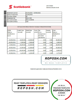 Hong Kong Scotiabank bank statement easy to fill template in Excel and PDF format