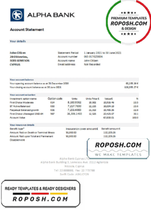 Cyprus Alpha Bank statement easy to fill template in Excel and PDF format