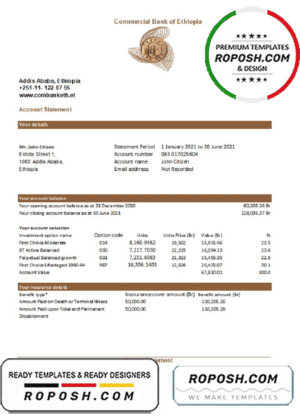 Ethiopia Commercial Bank statement easy to fill template in Excel and PDF format