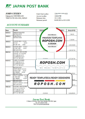 Japan Post bank statement easy to fill template in Excel and PDF format