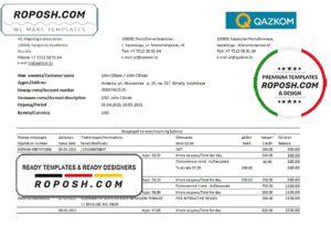 Kazakhstan Qazkom bank statement easy to fill template in Excel and PDF format