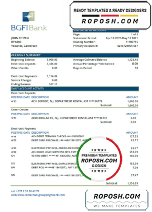 Cameroon BGFI bank statement easy to fill template in Excel and PDF format