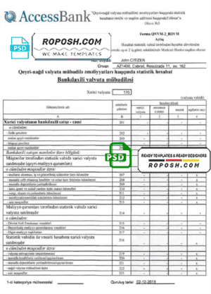Azerbaijan Access bank statement template fully editable in PSD format