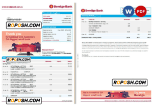 Australia Bendigo bank statement Word and PDF template, 2 pages