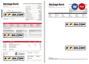 Australia Heritage bank statement Word and PDF template, 2 pages