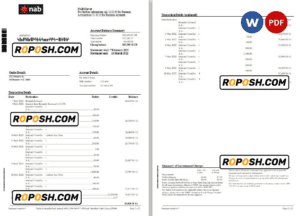 Australia NAB bank statement Word and PDF template, 2 pages