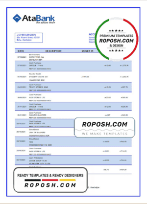 Azerbaijan Atabank bank statement template in Word and PDF format