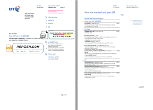 United Kingdom BT utility bill template in Word and PDF format, 2 pages