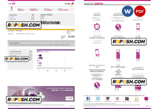 Bahrain Viva my utility bill Word and PDF template, 5 pages
