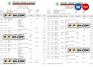 Bangladesh Basic bank statement Word and PDF template, 2 pages