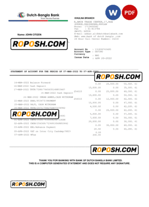 USA PayPal account statement Word and PDF template