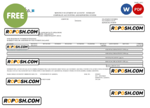 bank monthly statement of account template, .doc and .pdf format, 2 pages