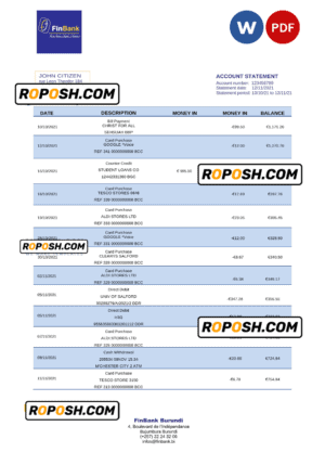 Burundi Finbank statement Word and PDF template