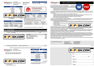 USA California Patelco bank card statement, Word and PDF template, 2 pages