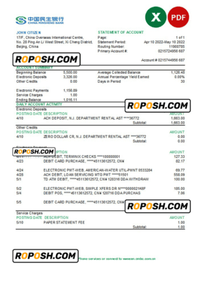 China Minsheng bank statement Excel and PDF template (AutoSum)