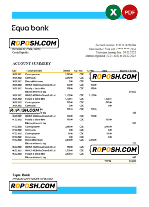 Salvador Banco Central de Reserva of El Salvador bank statement Excel and PDF template