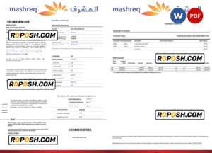 UAE Mashreq bank statement template in Word and PDF format, 4 pages